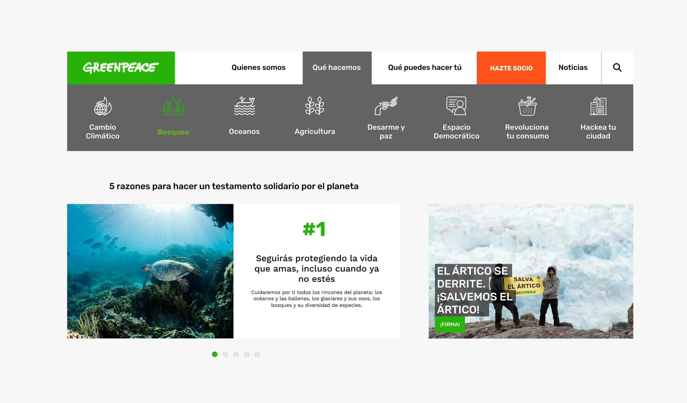 Bloques de contenido reutilizables de la web de Greenpeace